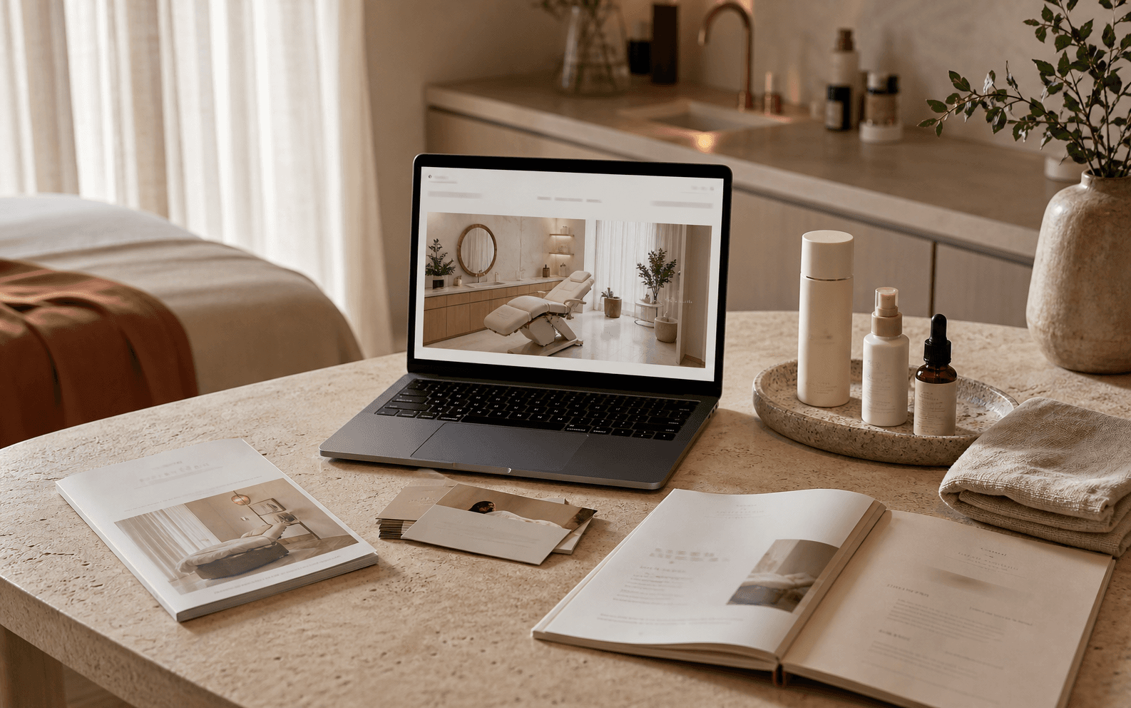 Med Spa branding, website, and print article preview