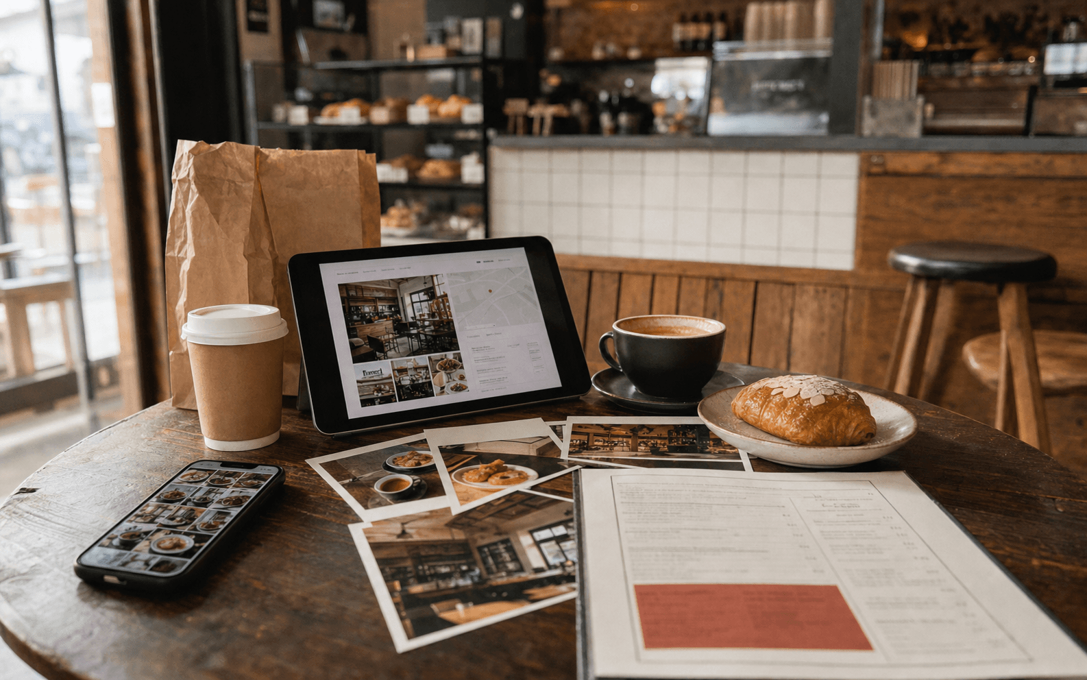 Restaurant and Cafe branding, website, and print article preview