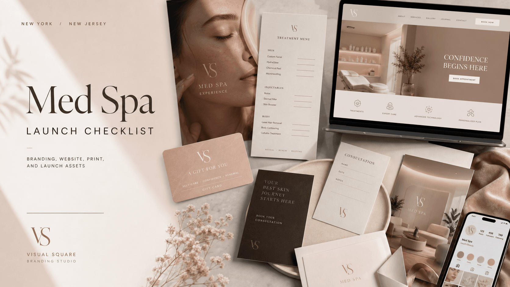 Med Spa branding, website, and print article preview